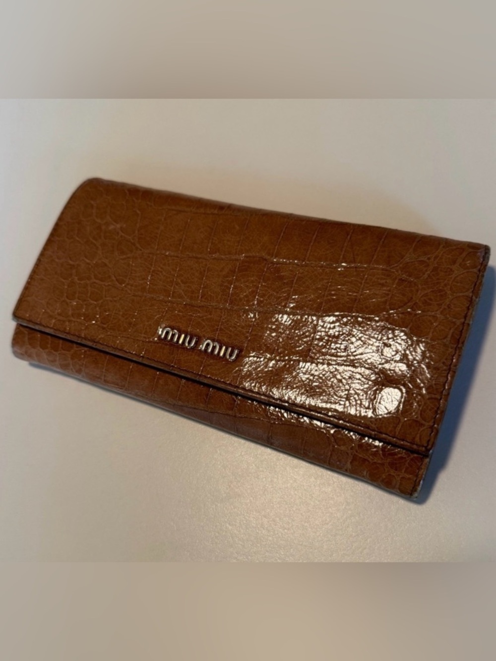 MIU MIU crocodile embossed leather continental long flap wallet